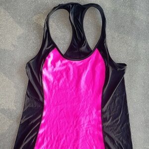 Lululemon Cool Racerback Athletic Tank Top. Bright pink color block with black